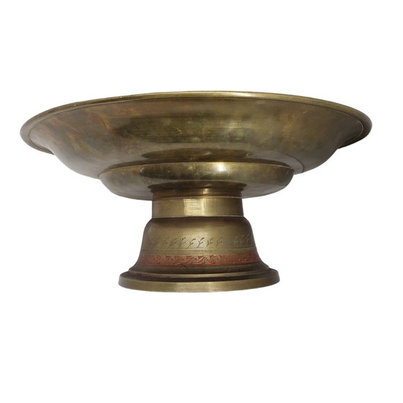 Vintage Engraved and Embellished Footed Brass Bowl - Picture 3 of 6